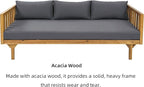 Merax Outdoor 3 Seater Daybed, Acacia Wood Day Bed Couch Sofa with Cushions for Patio Backyard, Garden, Dark Grey + Brown