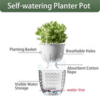 6 Pack 4 inch Self Watering Pots Planters for Indoor Plants, African Violets Pots with Wick Rope, Modern Plastic Nursery Pots for All House Plants,Flowers Succulents,Herbs,Cactus,Orchids