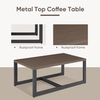 Belord Spacious 11 Pieces Patio Conversation Set - 5-Seater Outdoor Furniture Sectional Sets with Swivel Glider Chairs Set of 4 and Storage Box, Metal Top Coffee Table with Embedded Ottoman Brown