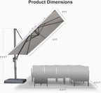 PURPLE LEAF Patio Umbrella 9' X 9' Rectangle Cantilever Umbrella Large Aluminum Outdoor Umbrellas with 360-degree Rotation & UPF40+ Premium Fabric for Deck Pool Garden Yard, Pebble Grey