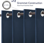 PureFit Outdoor Curtains for Patio Waterproof Weatherproof, UV Resistant Outside Curtains for Gazebo, Front Porch, Pergola, Sun Blocking Privacy Curtain, 100W x 95L inch, 1 Panel, Navy Blue