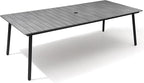 95" Patio Outdoor Dining Table for 8-10, Weather-Resistant Aluminum Frame with Wood-Grain Top & Umbrella Hole for Deck Gatherings, Grey