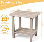 Adirondack Outdoor Side Table, 2-Tier Sturdy Patio End Table Weather Resistant, 16.5" Solid Side Table for Patio, Pool, Porch(Grayish Brown)