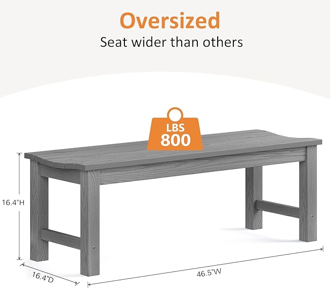Outdoor Bench Set of 2, 2-Person Patio Backless Benches, HIPS Weatherproof Garden Bench That Never Rot and Fade, Suit for Backyard, Church, Patio, Deck and Entryway (Grey)