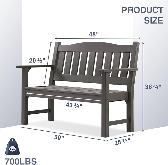Outdoor Garden Bench, 2-Person Grey Polystyrene Rot-Resistant Seat