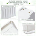 6 Packs 23 Inch Window Flower Box Extra Large Window Sill Herb Garden Long Rectangle Planter Plastic Boxes Outdoor with Drainage Trays Boxes for Balcony Windowsill Patio Garden