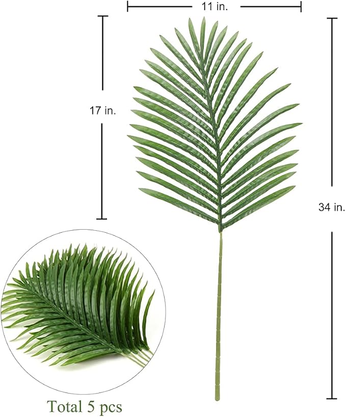 Artificial Palm Fronds Set of 5, 34 Inch Plastic Greenery