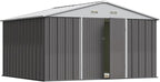 Greesum 10×8FT Outdoor Storage Shed, Metal Patio Storaged Sheds with Lockable Doors, Sheds & Outdoor Storage for Patio, Backyard, Pool and Garden, Gray