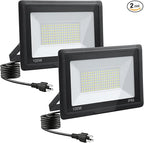 200W LED Flood Lights Outdoor, 2pack 20000lm Bright Led Work Light with Plug, 6500k Daylight White Outdoor LED Lights, IP66 Waterproof Patio Lighting