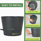 12inch Large Self Watering Plant Pot, Plastic Cylinder Planter with 60Oz Deep Reservoir and Saucer for Indoor Outdoor Plants Flowers Houseplants, Black