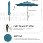 JEAREY 9FT Outdoor Patio Umbrella with Solar Lights, LED Lighted Pool Umbrella with Tilt and Crank, Outdoor Table Umbrellas for Deck, Yard & Market (Lake Blue)