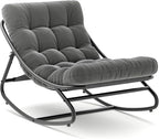 IDEALHOUSE Outdoor Rocking Chair with Metal Frame, Adjustable Papasan Rocker, Waterproof Comfy Cushion, 450lbs Capacity, for Patio, Porch, Garden, Living Room, Dark Grey