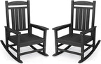 KINGYES Oversized HDPE Outdoor Rocking Chair Set of 2, Widened Seat Patio Rocking Chair, All Weather Patio Rocker, Black