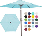 JEAREY 7.5FT Patio Umbrella Outdoor Market Umbrella with 6 Sturdy Ribs, Push Button Tilt/Crank Table Umbrella for Garden, Deck, Backyard and Pool, Baby Blue