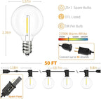 String Lights 50 FT with 25 Shatterproof G40 Warm White LED Bulbs
