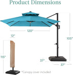 Best Choice Products 10x10ft Cantilever Patio Umbrella w/Base Included, Solar LED Lights 360 Rotation Large Offset Hanging Outdoor Shade for Deck Pool Backyard w/Stand – Sky Blue