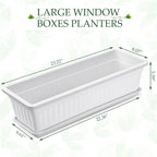 6 Packs 23 Inch Window Flower Box Extra Large Window Sill Herb Garden Long Rectangle Planter Plastic Boxes Outdoor with Drainage Trays Boxes for Balcony Windowsill Patio Garden