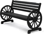 VINGLI Rustic Wooden Wheel Bench Outdoor Bench, Patio Bench Wagon Slatted Seat, Garden Benches for Outdoors 350lbs High Capacity, Weather Resistance (Black, 55in)