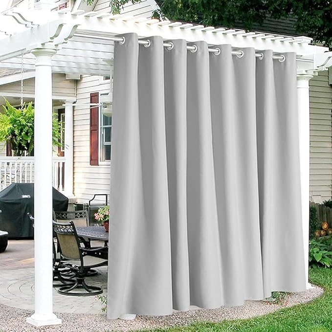RYB HOME Extra Wide Outdoor Curtains for Patio Waterproof Heavy Duty Thermal Insulated in Summer Full Coverage Privacy for Gazebo, Cabana & Pergola, W100" x L108", Light Grey, 1 Panel