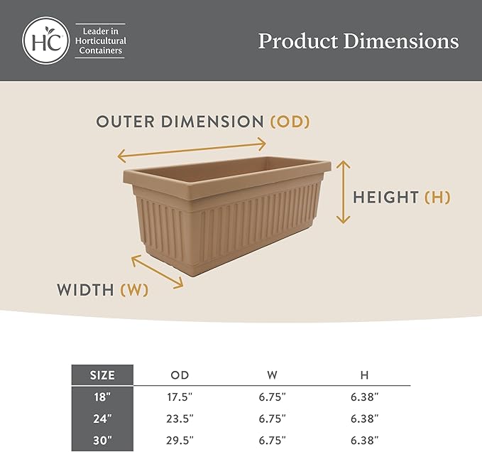 The HC Companies Venetian Window Planter Box w/Drain Plug - Long Planter Box for Windowsills, Balconies & More - Plastic Large Rectangular Planters for Herbs & Flowers (24" Chocolate, Pack of 1)