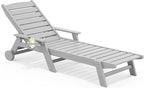 SERWALL Patio Chaise Lounge Chair, 78'' Long HDPE 5 Positions Adjustable Outdoor Lounger, Poly Lounge Chair with Rolling Wheels & Cup Holder for Pool, Space Gray