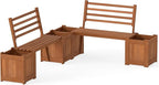 Giantex Set of 2 Outdoor Bench with Backrest, Wood Raised Garden Bed w/Open Base, Weather-Resistant Square Deep Planter Boxes for Flowers Fruit Vegetable, Bench Seat for Porch Yard Balcony Lawn