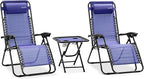 SereneLife Outdoor Zero Gravity Lounge Chair Set with Table – 2 Adjustable Recliners with Cup Holders, Headrest, Steel Frame & Foldable Design for Patio, Pool, Garden, or Camping