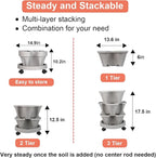 GameXcel Vertical Planter 3 Tier Stackable Planters Garden Planters Strawberry Herb Flower and Vegetable Planter Indoor Outdoor Gardening Pots with Removable Wheels and Tools 2-Pack