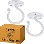 RTZEN Plant Hangers Indoor or Outdoor - Wrought Iron Metal Hanger Indoor Hook - Heavy Duty Wall Bracket Hooks for Hanging Plants Baskets Lanterns Wind Chimes - 2 Pack (Large White Ceiling Hooks)
