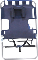 Ostrich the Backpack Chaise Lounge, Folding & Reclining Outdoor Beach Chaise Lounger Chair for Lawn, Pool, Patio, Garden, and Yard, Blue Stripe