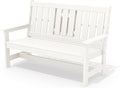SERWALL Outdoor Bench with Cup Holder, 58" HDPE Garden Park Bench Suitable for 3 Person, All Weather Patio Benches with High Backrest and Wide Armrests for Garden, Park, Yard, Front Porch, White