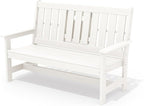 SERWALL Outdoor Bench with Cup Holder, 58" HDPE Garden Park Bench Suitable for 3 Person, All Weather Patio Benches with High Backrest and Wide Armrests for Garden, Park, Yard, Front Porch, White