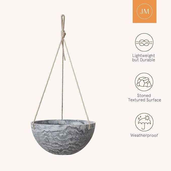 LA JOLIE MUSE Hanging Planter Flower Plant Pots - 9.84 Inch Indoor Outdoor Balcony Patio Hanging Basket Set of 2, Marble Pattern