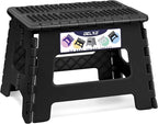 Delxo Folding Step Stool 9 Inch Non-Slip Foldable Stools for Kids & Adults Up to 300 LBS Kitchen Collapsible Fold Up Stepping Stool with Dotted 1 Pack Black
