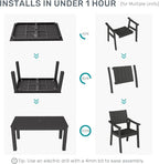 ZHUSI Patio Table and Chairs Set, Outdoor Table and Chairs,HDPE Outdoor Dining Set with Umbrella Hole for Backyard, Poolside, Porch (Black, 5 PCS)