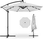 Best Choice Products 10ft Solar LED Offset Cantilever Hanging Market Patio Umbrella, 8 Sturdy Ribs, Easy Adjustment - Fog Gray