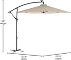 Flash Furniture Sedona Round Solar Cantilever Umbrella, Commercial Grade with Built in Cross Base, Crank and Tilt, 32 LED Lights, 6 Hour Run Time, 10 FT, Tan