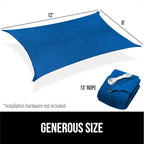 GORILLA GRIP Heavy Duty Sun Shade, UV Protection Fade Tear and Rust Resistant Rectangle Sunshade Canopy, Curved Edges Blocks Sunlight, Breathable Sail, Outdoor Patio, Lawn Garden, 8x12 FT Blue