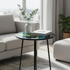 LIFFY Patio Side Tables,12" Indoor Outdoor Metal Side Table with Glass Tabletop,Round Decorative Plant Stand & Accent Table for Garden, Yard, Balcony, Backyard, Porch
