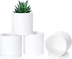 Planters Set of 4 Matte White Plastic Pots with Saucers, 4 Inch
