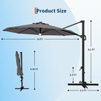 Garvee 10 ft Cantilever Patio Umbrella with Solar Lights, 360° Rotation Offset Umbrella, Easy Crank & Tilt Adjustment, UV Protection for Backyard, Poolside, Deck -Gray