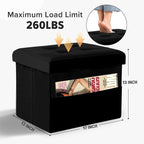 LINMAGCO Storage Ottoman Folding Foot Stool Foot Rest with Side Pocket Modern Ottoman with Storage Short Sofa Stool Velvet 17x13x13(Black)