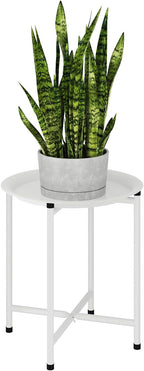 Bamworld White Plant Stand Indoor Small Plant Table for Large Plants Outdoor Single Plant Holder Heavy Duty Plant Stool for Patio Garden Balcony Living Room Small Round Side Table