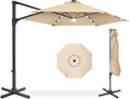 Best Choice Products 10ft Solar LED Offset Cantilever Hanging Market Patio Umbrella, Smooth 360° Rotation, 8 Sturdy Ribs, Easy Adjustment - Sand