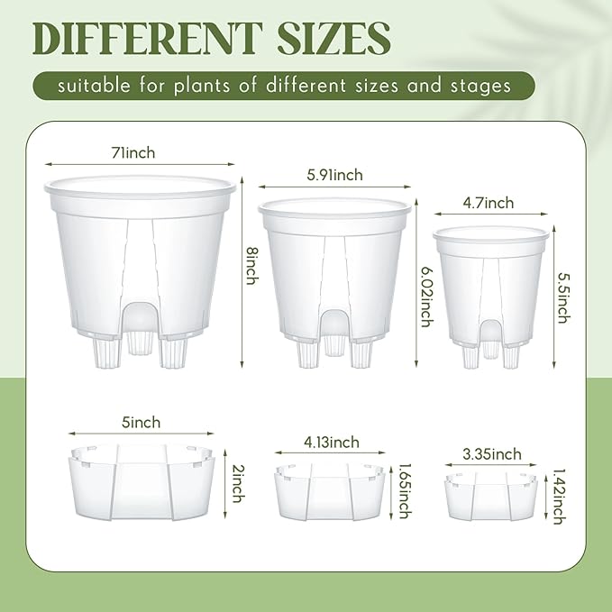 Self Watering Pots for Indoor Plants with Deep Reservoir and High Drainage Holes for Outdoor Plants and Flowers, Bare Root Planter(4.72'', 5.91'', 7.09'',Clear,3 Pcs)