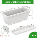 Planter Boxes for Domestic Gardening 8 Pcs, 17 Inch Long Window Sill Planter Box Outdoor, Plastic Rectangular Window Rectangle Window Boxes Planters with Drainage Holes and Trays for Windowsill