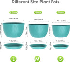 Large Plant Pots 12/10/9 inch, 3 Pack Big Flower Pots for Outdoor Indoor Plants with Water Ripples, Wide Plastic Planters with Drainage Holes and Saucers for Garden Home Decor, Blue Green