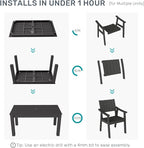 ZHUSI Patio Table and Chairs Set, Outdoor Table and Chairs,HDPE Outdoor Dining Set with Umbrella Hole for Backyard, Poolside, Porch (Black, 7 PC)