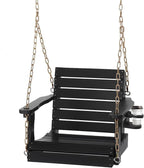 VINGLI Heavy Duty 880 LBS HDPE Porch Swing Outdoor with Rotatable Cup Holder, with Adjustable Chains, 1 Person Hanging Porch Swing Chair for Porch, Yard, Tree, Garden - Black