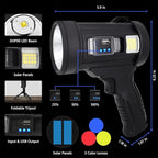 Spotlight 100000 Lumens, 6 Modes Led Rechargeable Spotlight Flashlight As Seen on TV with Tripod, Color Filters, Super Bright Solar Spot Lights Outdoor Handheld for Hunting, Boating, Camping